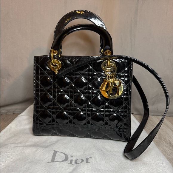 Dior Handbags - Dior Medium Lady Dior Bag in black patent leather and gold hardware